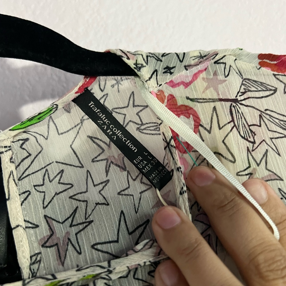 Zara pink whimsical Star Print Bohemian Chiffon Dress size large